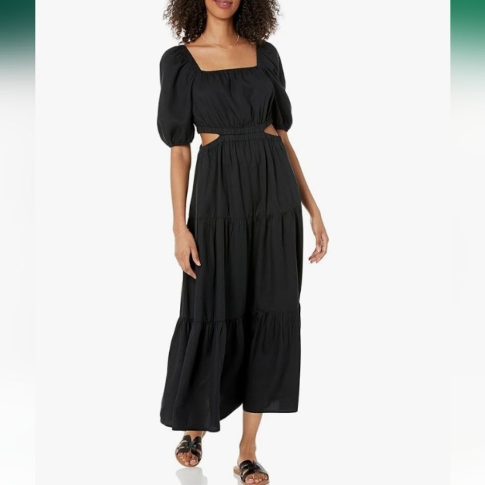 The Drop Black Anaya Square Neck Cut-Out Tiered Maxi Dress Size XL NWT